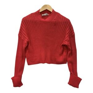 Everlane Organic Cotton Chunky Knit Sweater M Red Cropped Ribbed Mock Neck